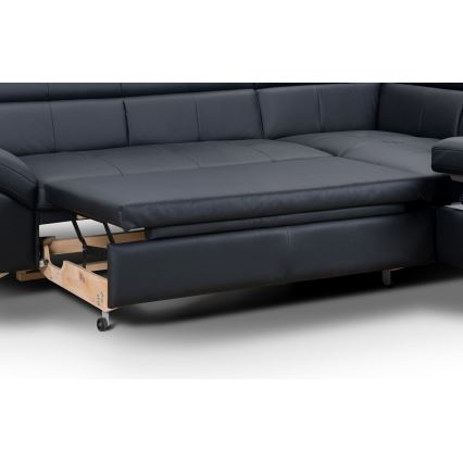 L-förmiges Klapp-Ecksofa aus Leder SALERNO II rechts schwarz
