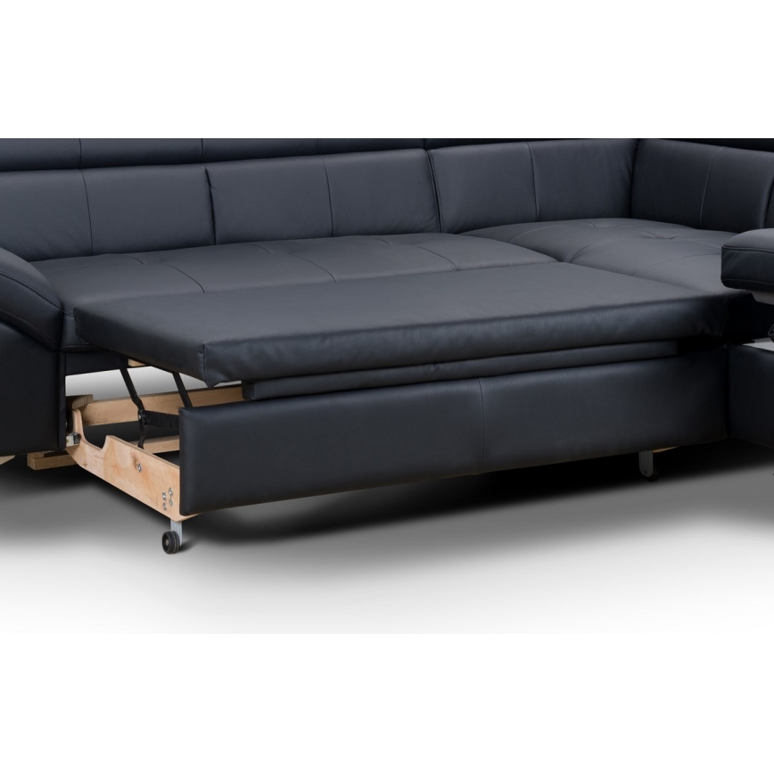 L-förmiges Klapp-Ecksofa aus Leder SALERNO II rechts schwarz