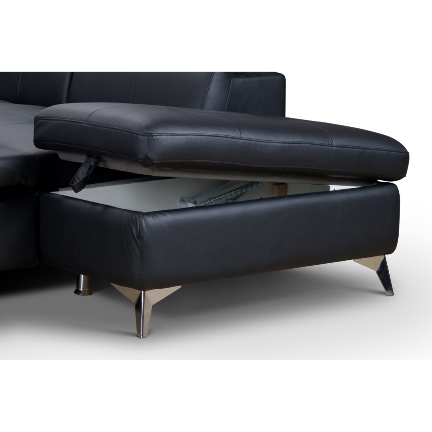 L-förmiges Klapp-Ecksofa aus Leder SALERNO II rechts schwarz