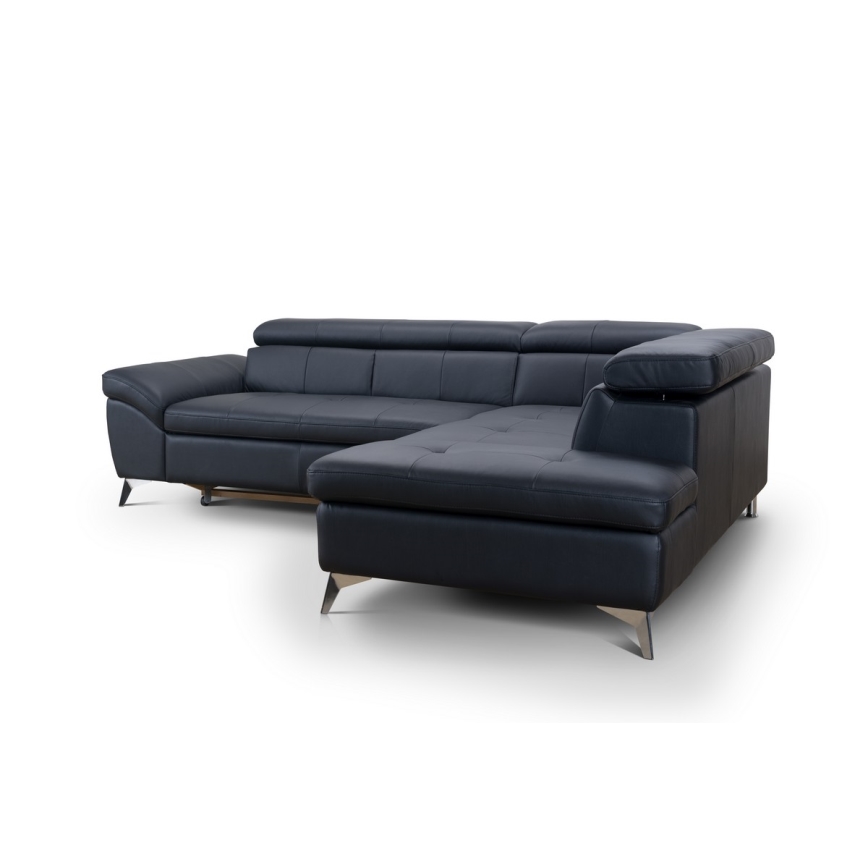 L-förmiges Klapp-Ecksofa aus Leder SALERNO II rechts schwarz