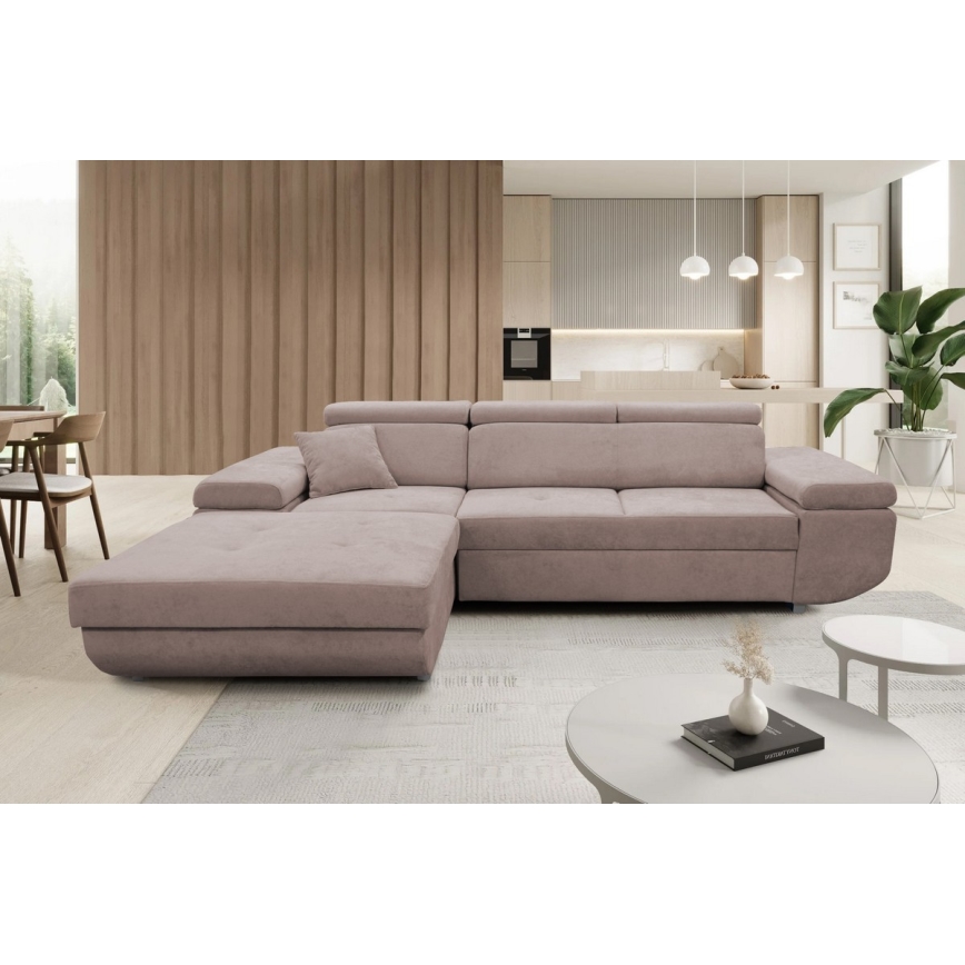 L-förmiges Klapp-Ecksofa mit Stauraum CASTELO links rosa