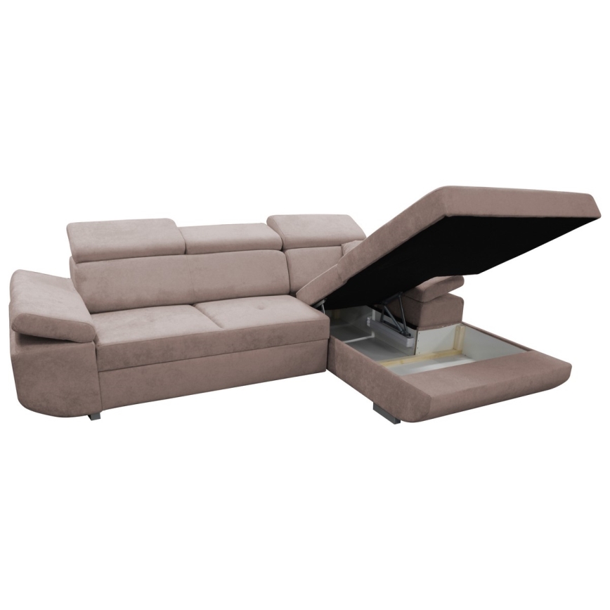 L-förmiges Klapp-Ecksofa mit Stauraum CASTELO rechts rosa