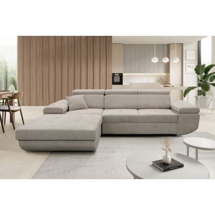 L-förmiges, klappbares Eck-Polstersofa CASTELO links grau
