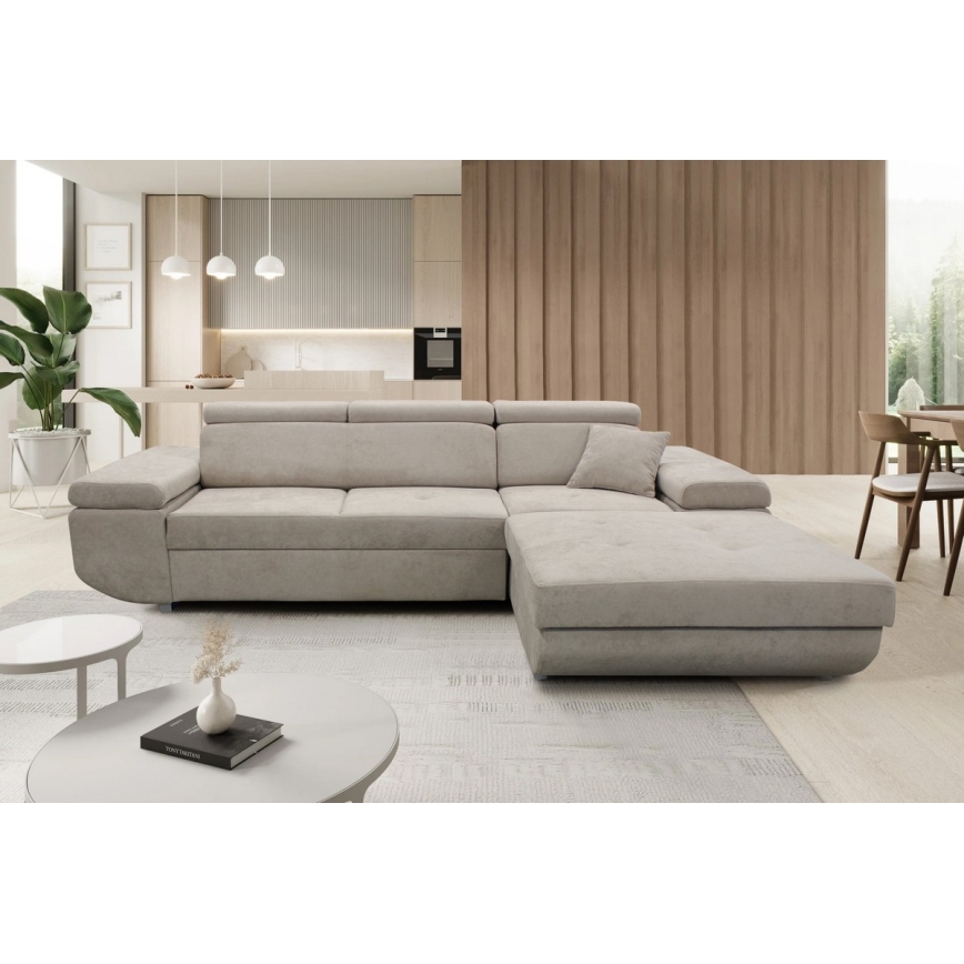 L-förmiges, klappbares Eck-Polstersofa CASTELO rechts grau