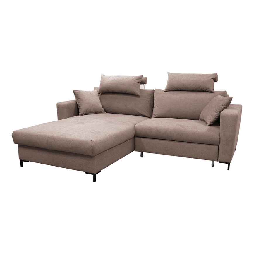 L-förmiges, klappbares Eck-Polstersofa HORTA links braun