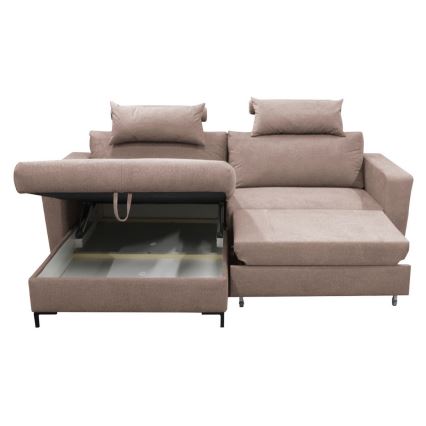 L-förmiges, klappbares Eck-Polstersofa HORTA links braun