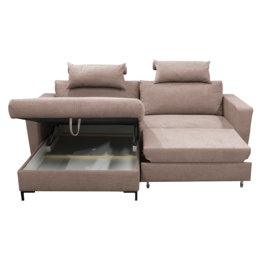 L-förmiges, klappbares Eck-Polstersofa HORTA links braun