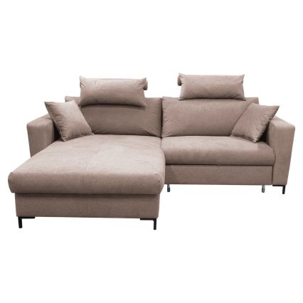 L-förmiges, klappbares Eck-Polstersofa HORTA links braun