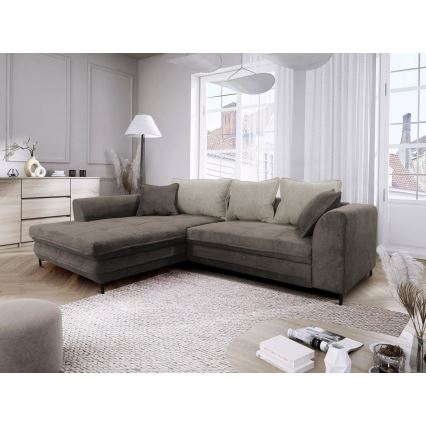 L-förmiges, klappbares Eck-Polstersofa LAGOA links taupe/grau