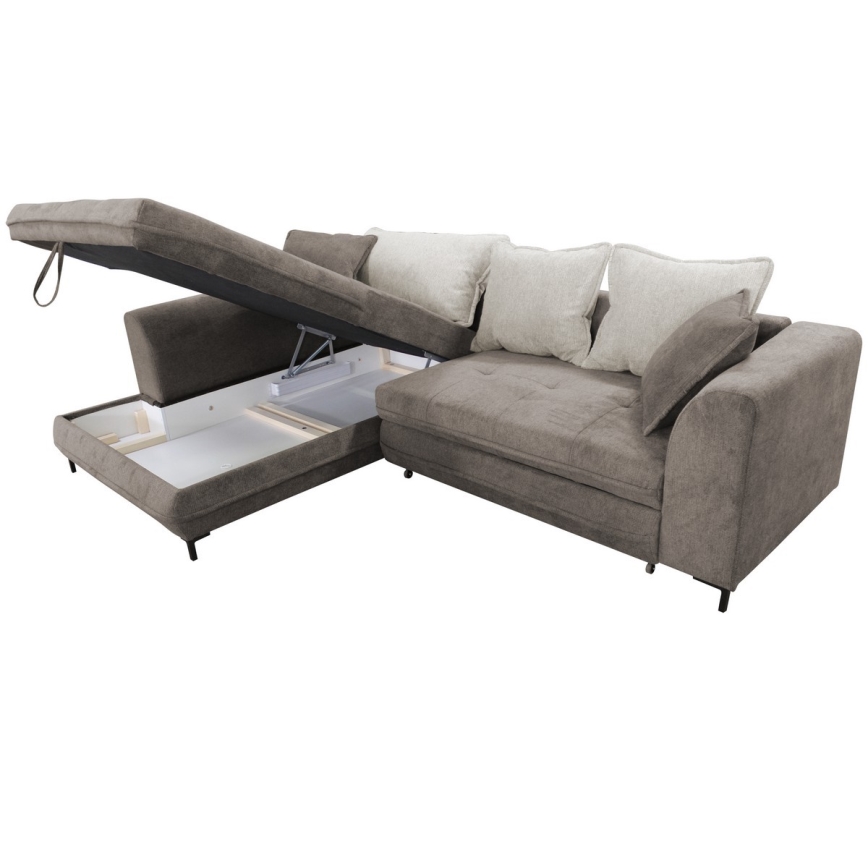 L-förmiges, klappbares Eck-Polstersofa LAGOA links taupe/grau