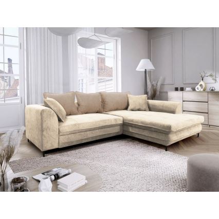 L-förmiges, klappbares Eck-Polstersofa LAGOA rechts beige/braun