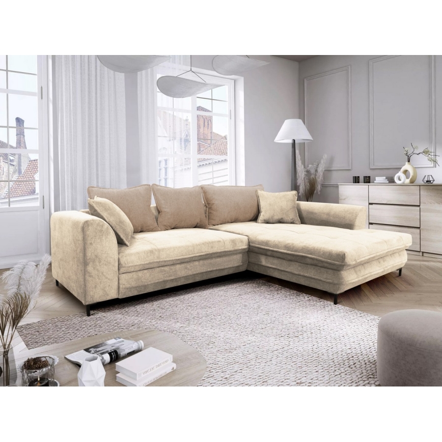 L-förmiges, klappbares Eck-Polstersofa LAGOA rechts beige/braun
