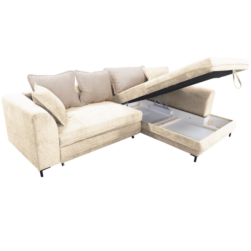 L-förmiges, klappbares Eck-Polstersofa LAGOA rechts beige/braun