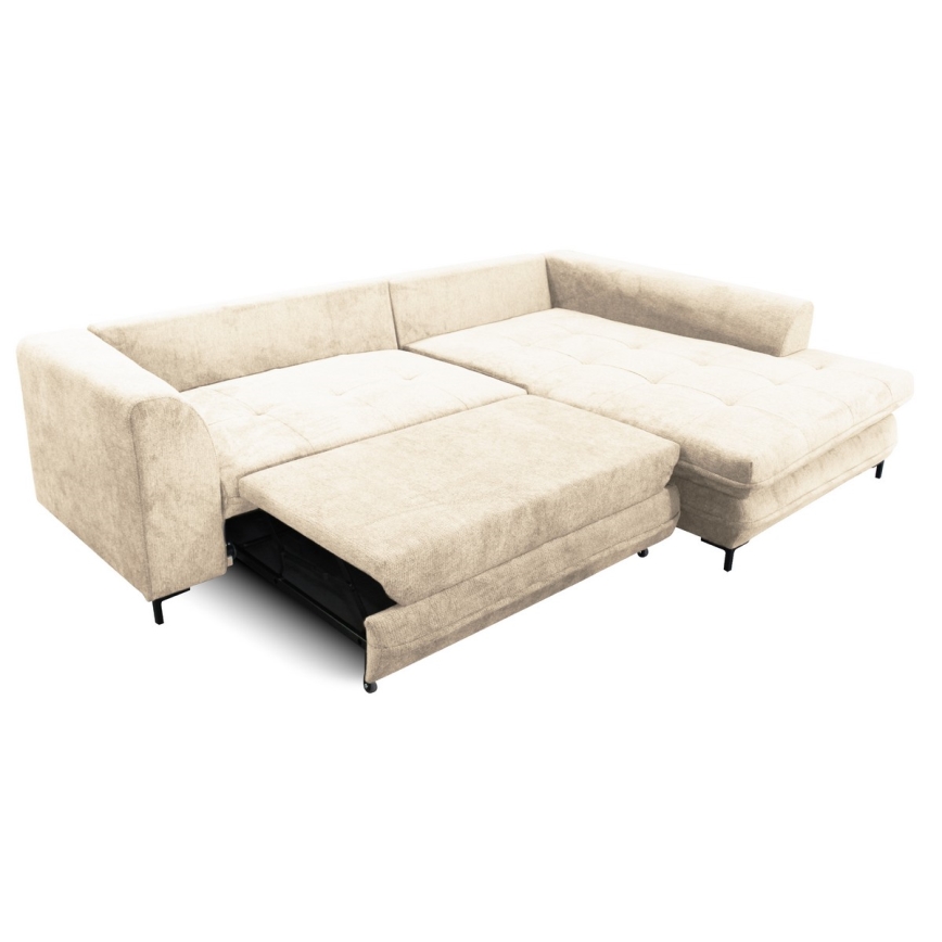 L-förmiges, klappbares Eck-Polstersofa LAGOA rechts beige/braun