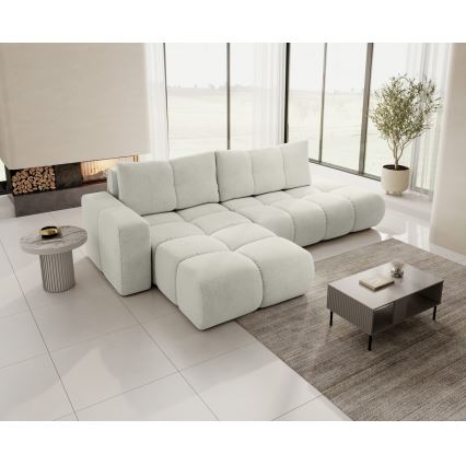 L-förmiges, klappbares Eck-Polstersofa mit Stauraum ALMADA links beige