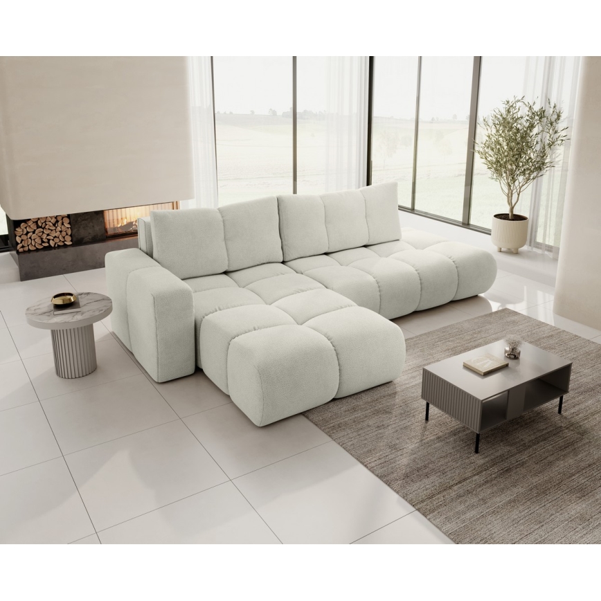 L-förmiges, klappbares Eck-Polstersofa mit Stauraum ALMADA links beige