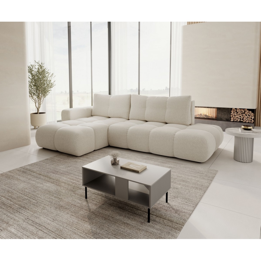 L-förmiges, klappbares Eck-Polstersofa mit Stauraum ALMADA links hellbeige