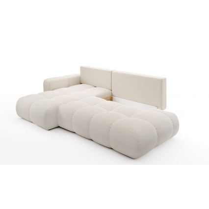 L-förmiges, klappbares Eck-Polstersofa mit Stauraum ALMADA links hellbeige