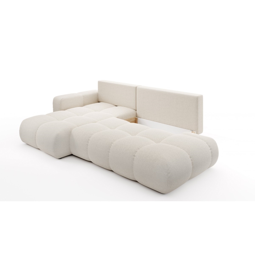 L-förmiges, klappbares Eck-Polstersofa mit Stauraum ALMADA links hellbeige