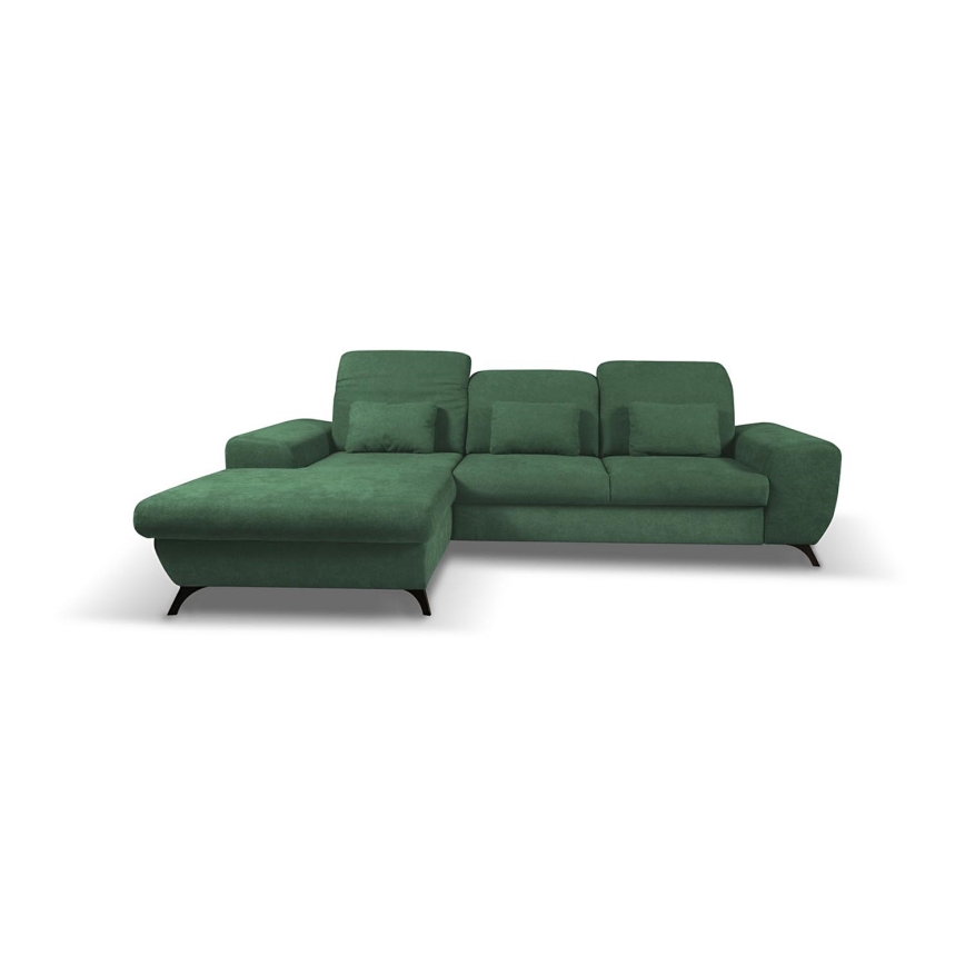 L-förmiges, klappbares Eck-Polstersofa mit Stauraum ALTA links grün