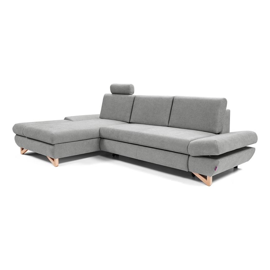L-förmiges, klappbares Eck-Polstersofa mit Stauraum AVESTA links grau