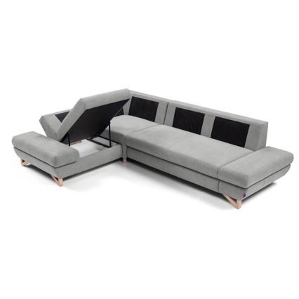 L-förmiges, klappbares Eck-Polstersofa mit Stauraum AVESTA links grau