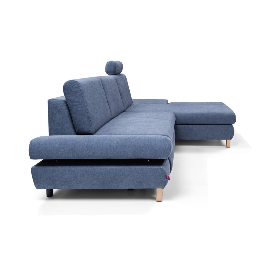 L-förmiges, klappbares Eck-Polstersofa mit Stauraum AVESTA rechts blau