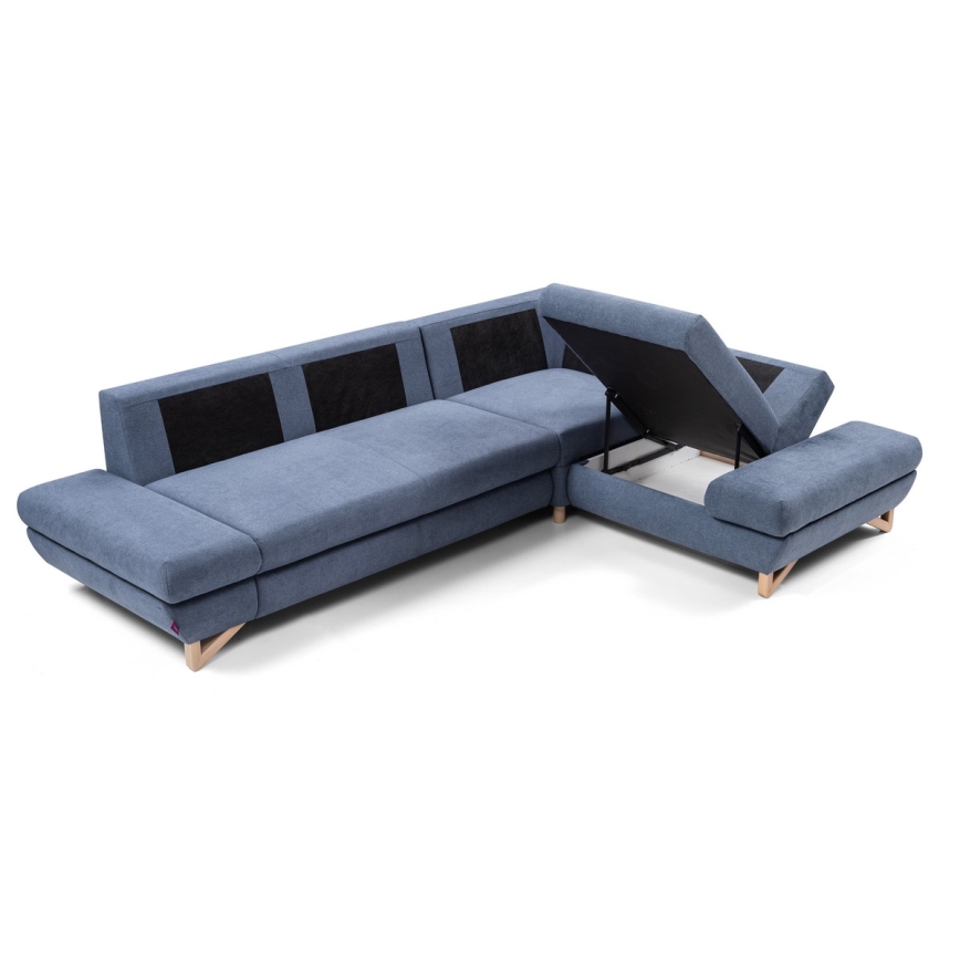 L-förmiges, klappbares Eck-Polstersofa mit Stauraum AVESTA rechts blau
