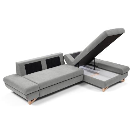 L-förmiges, klappbares Eck-Polstersofa mit Stauraum AVESTA rechts grau
