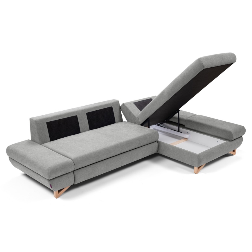 L-förmiges, klappbares Eck-Polstersofa mit Stauraum AVESTA rechts grau