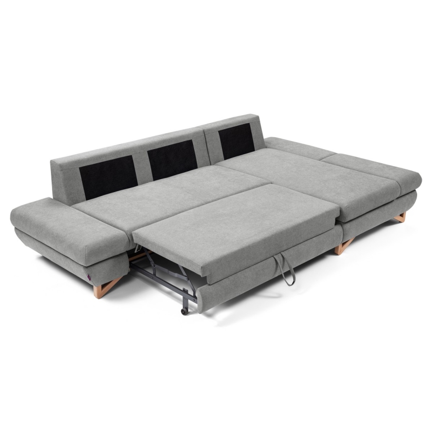 L-förmiges, klappbares Eck-Polstersofa mit Stauraum AVESTA rechts grau