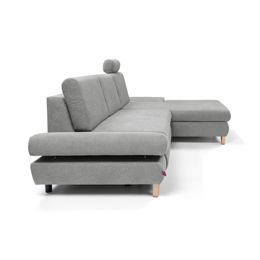 L-förmiges, klappbares Eck-Polstersofa mit Stauraum AVESTA rechts grau