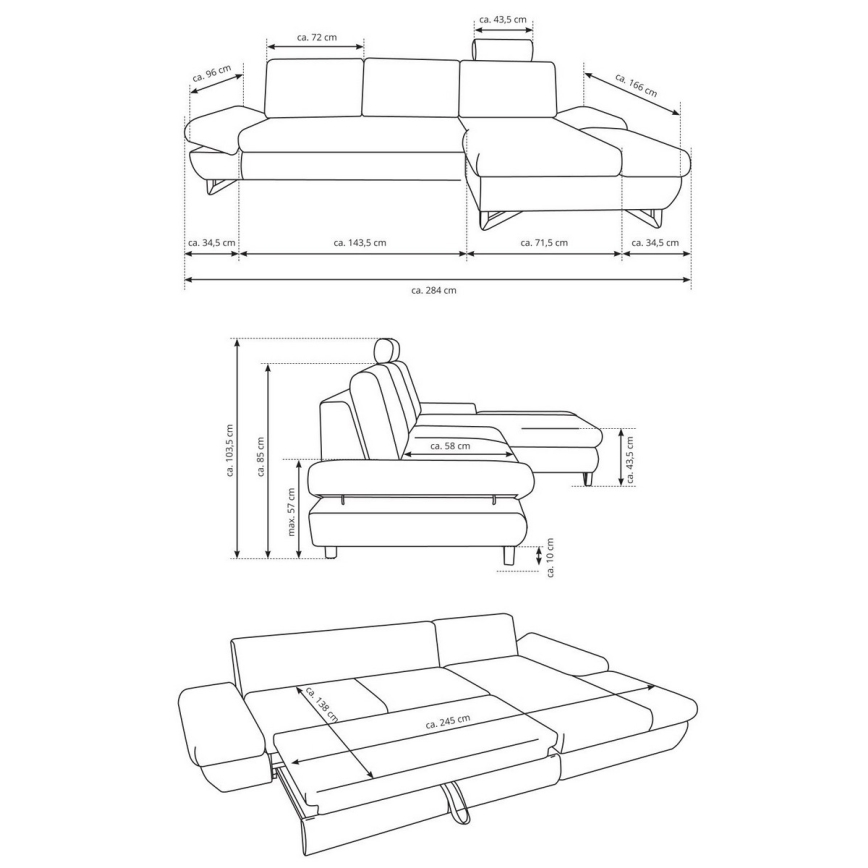 L-förmiges, klappbares Eck-Polstersofa mit Stauraum AVESTA rechts grau