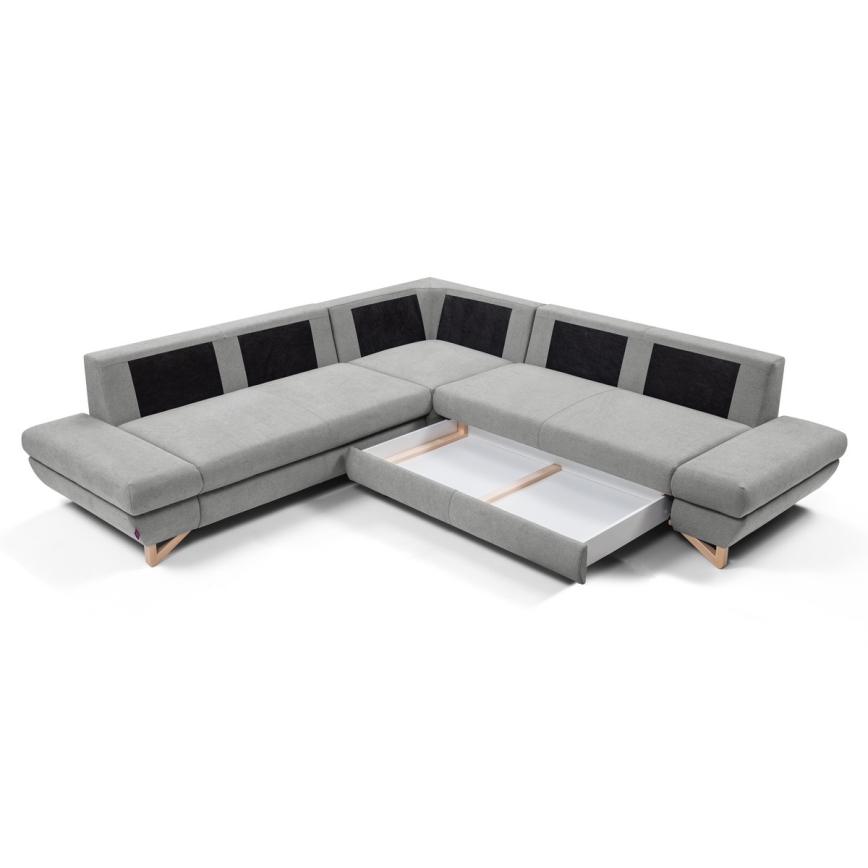 L-förmiges, klappbares Eck-Polstersofa mit Stauraum AVESTA rechts grau