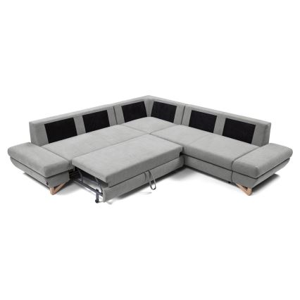 L-förmiges, klappbares Eck-Polstersofa mit Stauraum AVESTA rechts grau