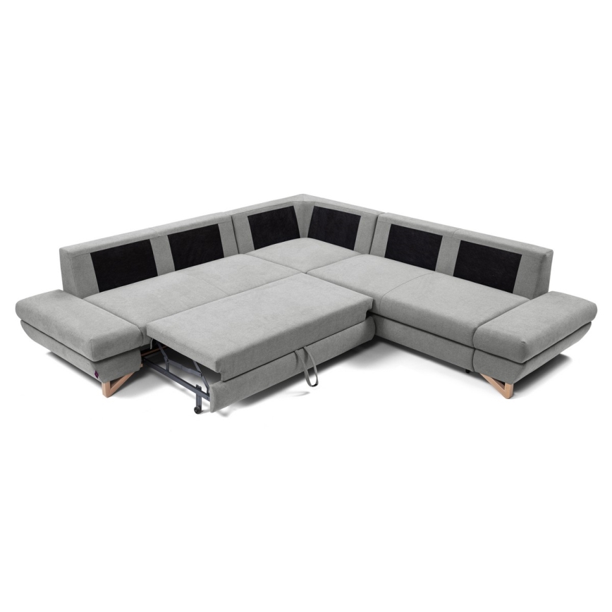 L-förmiges, klappbares Eck-Polstersofa mit Stauraum AVESTA rechts grau