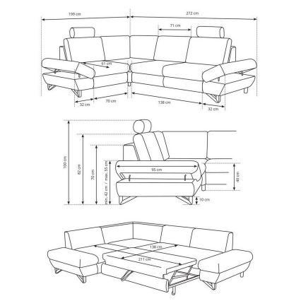 L-förmiges, klappbares Eck-Polstersofa mit Stauraum AVESTA rechts grau
