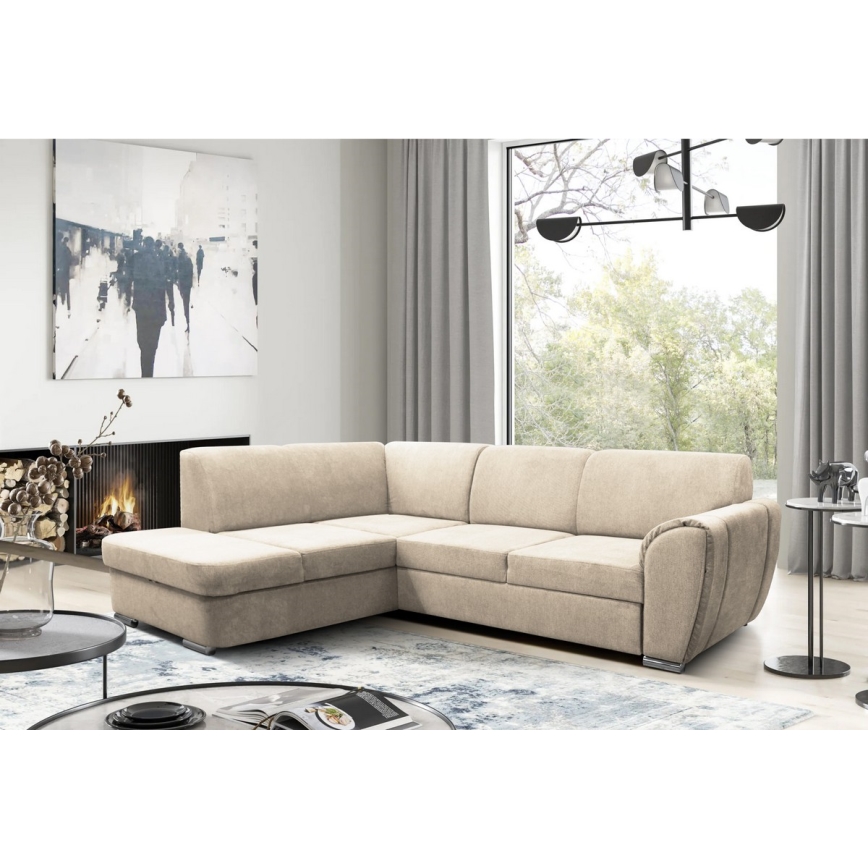 L-förmiges, klappbares Eck-Polstersofa SERPA links beige