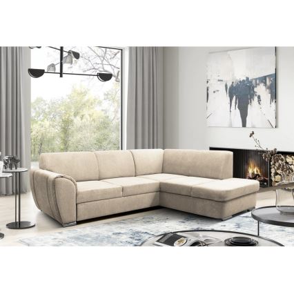 L-förmiges, klappbares Eck-Polstersofa SERPA rechts beige