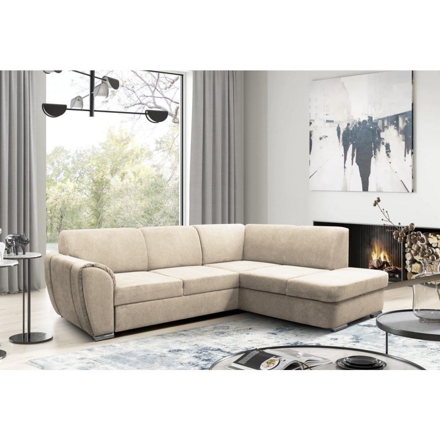 L-förmiges, klappbares Eck-Polstersofa SERPA rechts beige