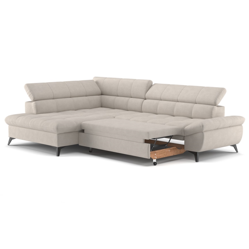 L-förmiges, klappbares Ecksofa MARANO links beige