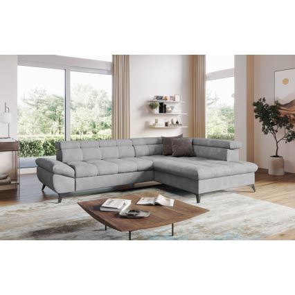 L-förmiges, klappbares Ecksofa MARANO rechts grau