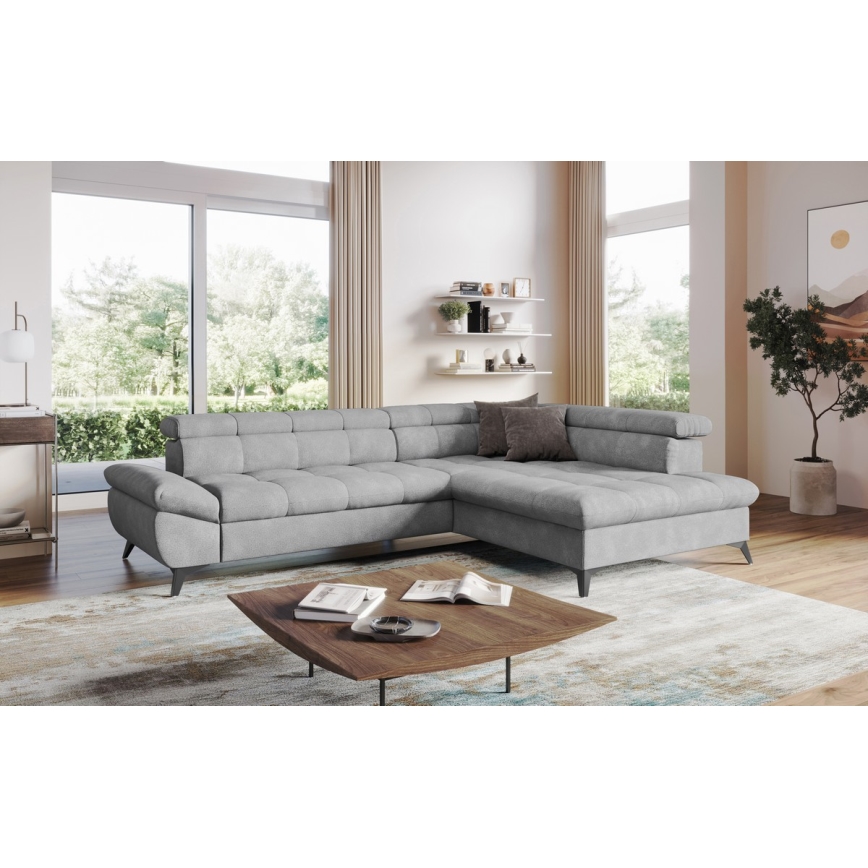L-förmiges, klappbares Ecksofa MARANO rechts grau