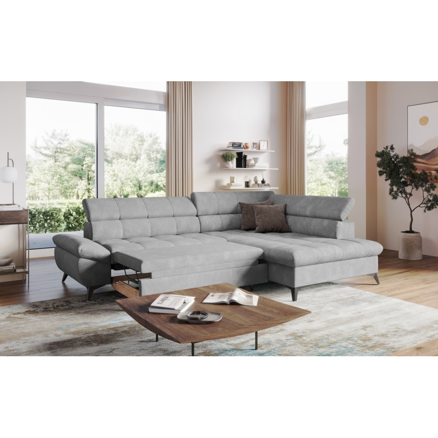 L-förmiges, klappbares Ecksofa MARANO rechts grau
