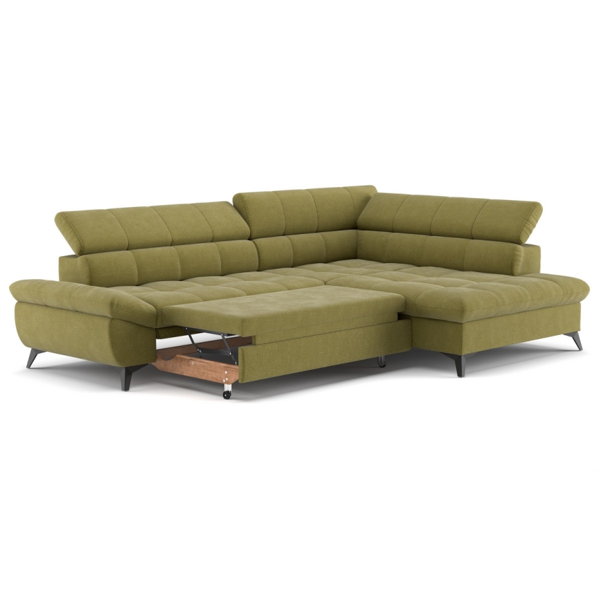 L-förmiges, klappbares Ecksofa MARANO rechts Olive