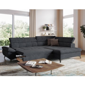 L-förmiges, klappbares Ecksofa MARANO rechts schwarz
