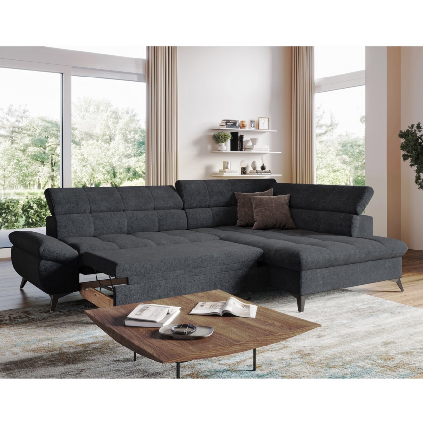 L-förmiges, klappbares Ecksofa MARANO rechts schwarz