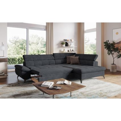 L-förmiges, klappbares Ecksofa MARANO rechts schwarz