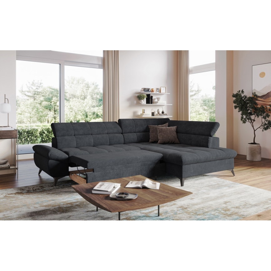 L-förmiges, klappbares Ecksofa MARANO rechts schwarz