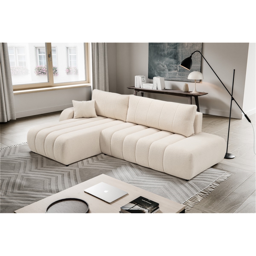 L-förmiges, klappbares Ecksofa mit Stauraum DESIO links beige